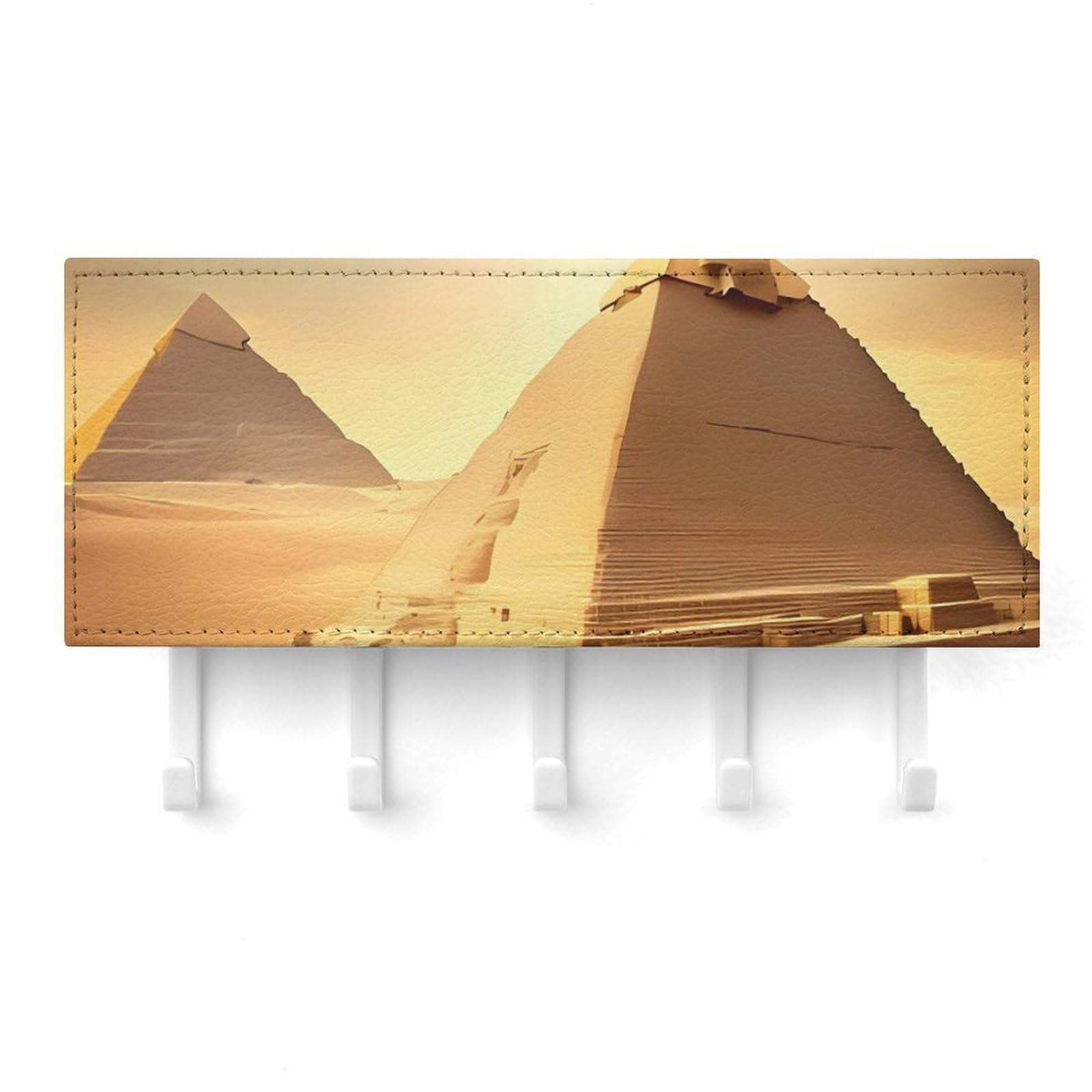 QMNLKH Egyptian Pyramid in Desert Wall Mounted Key Rack for Home, No Drilling Key Holder with 5 Hooks, Self Adhesive Keys Chain Organizer for Hallway, Keys Hanger Shelf for Office, Doorway White
