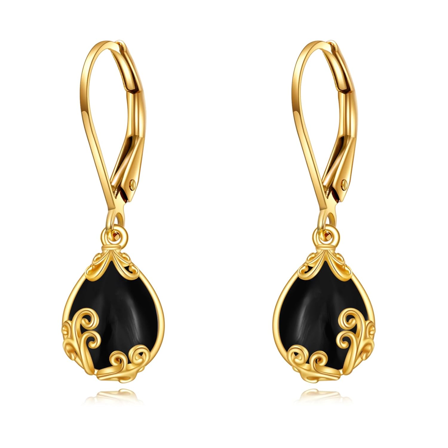 DOVRAN 10K 14K Solid Gold Leverback Earrings for Women Real Yellow Gold Filigree Dangle Earrings Trendy Jewelry Birthday