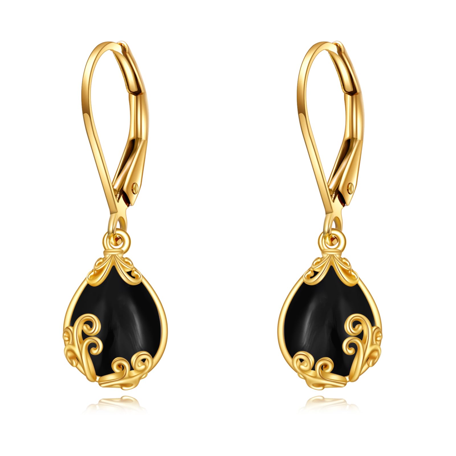 DOVRAN 10K 14K Solid Gold Leverback Earrings for Women Real Yellow Gold Filigree Dangle Earrings Trendy Jewelry Birthday