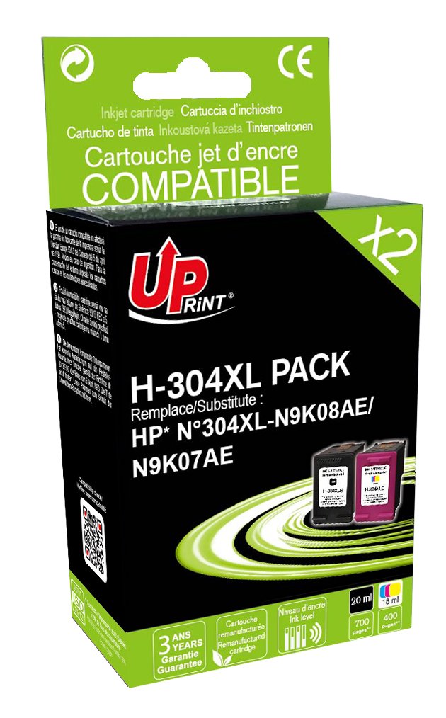 Uprint Cartouches d'encre Compatibles avec HP 304 304XL - 1 Noir 1 Couleur
