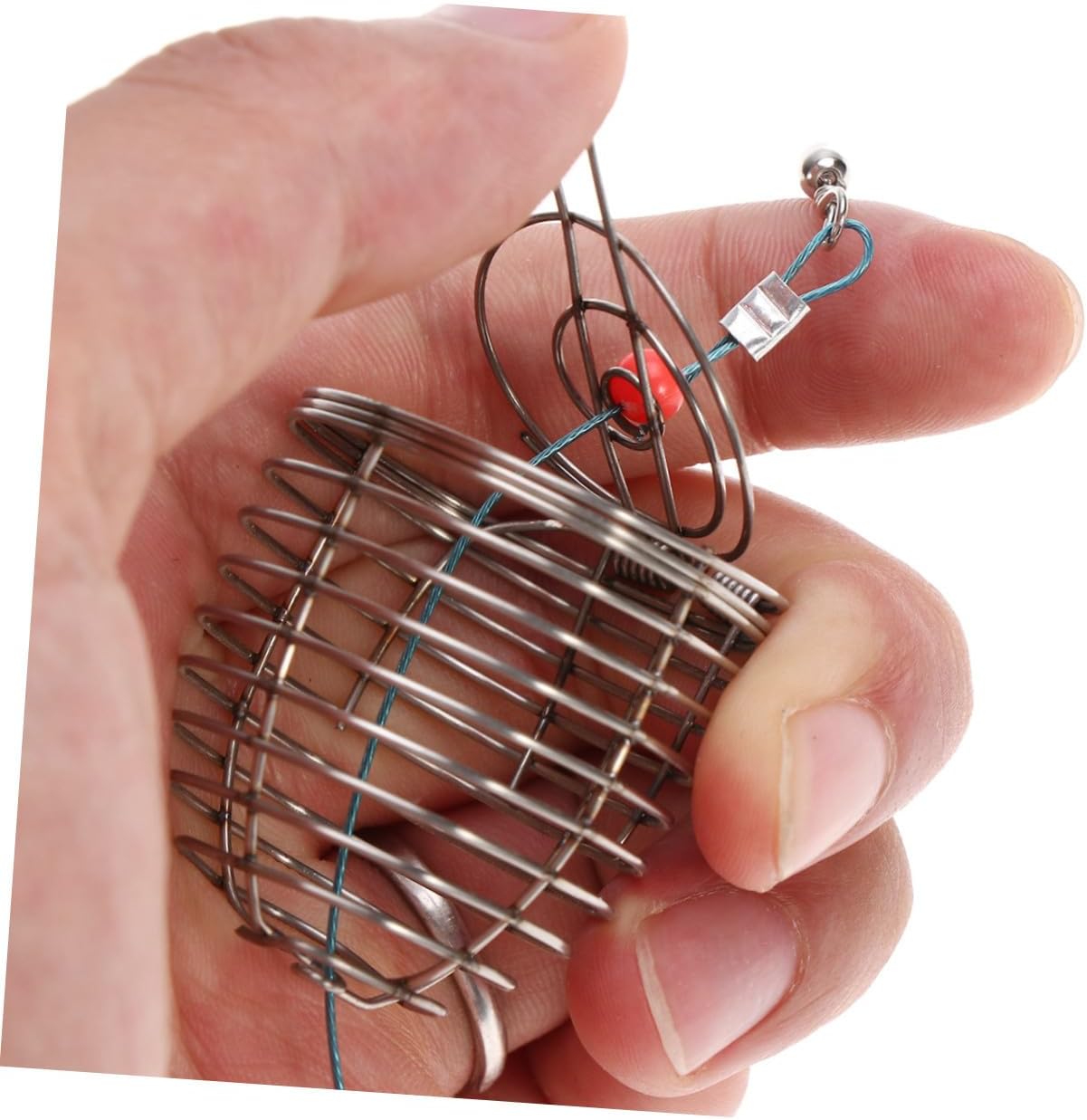 5 PCS Small Stainless Steel Fishing Bait Cage with Spring Lid Portable Lightweight Trap Basket for Smelt Eels Crab Lobster Shrimp Welded Fishing Lure Holder