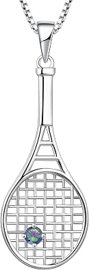 YL Tennis Racquet Pendant Necklace 925 Sterling Silver Gemstones Love Sports Jewelry for Women Men