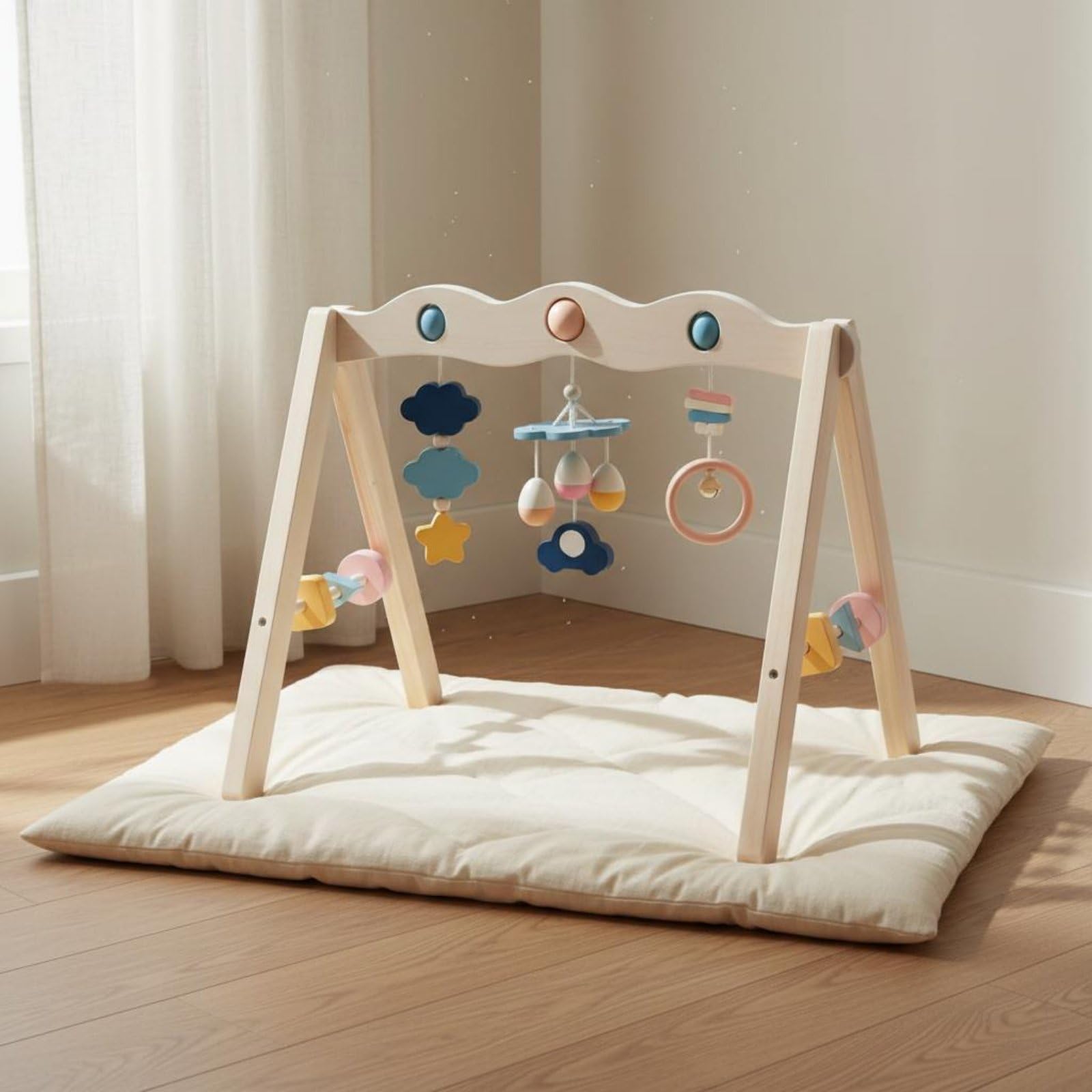 Amagogo Spielbogen Holz Gym Spieltrapez Aktivitätsrahmen Greifspielzeug Motoriktrainer Inspiriert Natürliche für s Spielmatte Zuhause Kita