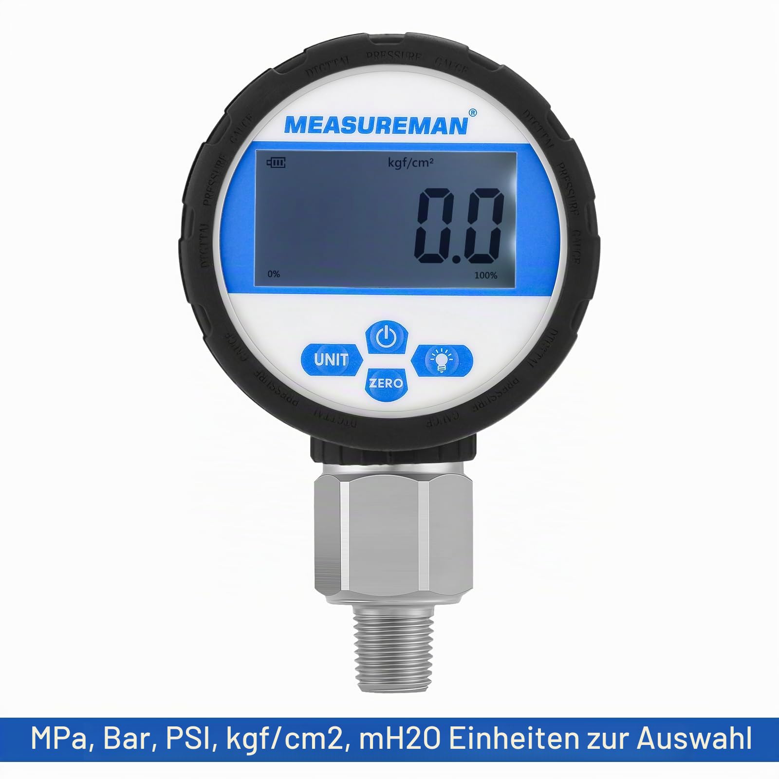 Digitales Drucktest Kupplungsset, 0-700 BAR, 1/4" NPT-Stecker, Manometerprüfer-1 Manometer, 1 Schlauch, 2 Kupplungen, schwarzer Silikonschutz