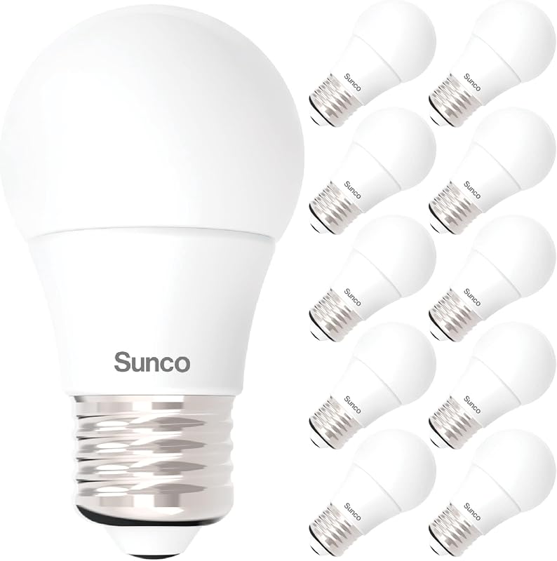 Sunco Paquete de 10 bombillas LED A15, E26, 8W = 60W, blanco frío 4000K, regulable | 800 lm, ventilador de techo y electrodomésticos, iluminación para refrigerador, bombilla interior y exterior de encendido instantáneo, equivalente a 60 W, base media