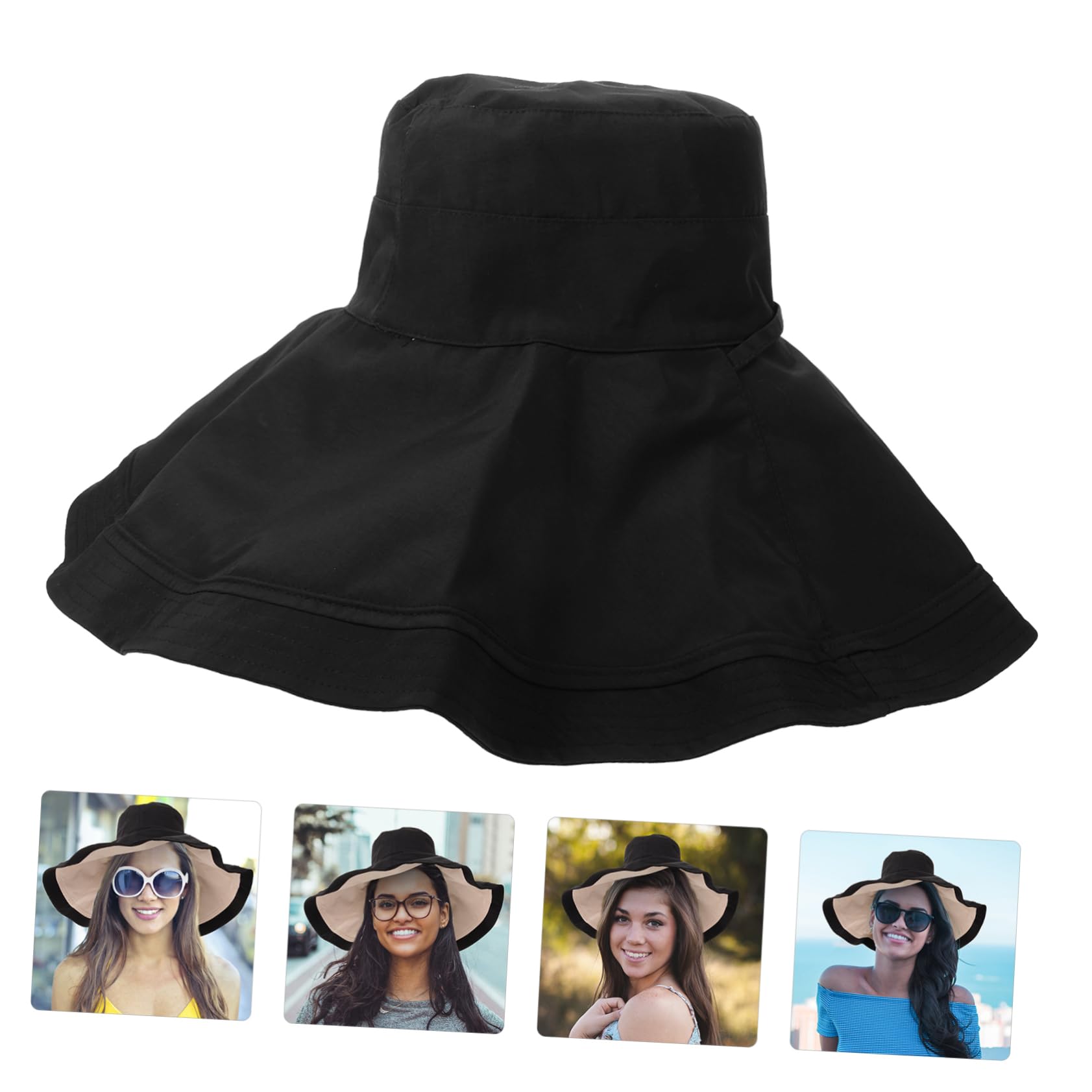 Sombrero de ala Ancha Sol para Mujer Negro Plegable UV