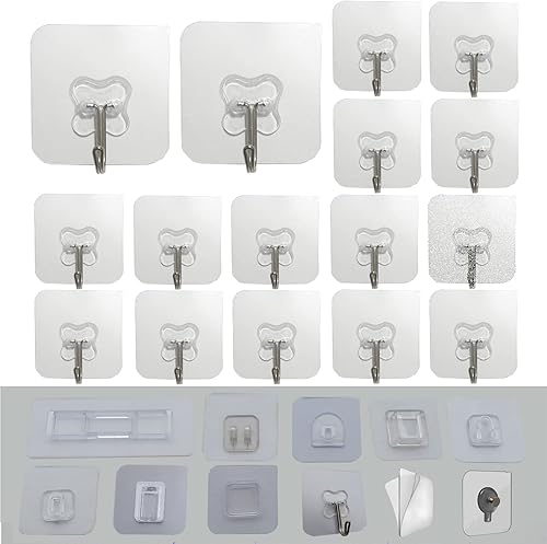 CARURLIFF 16 almohadillas adhesivas de repuesto para montaje en pared para cocina, baño, ducha, organizador de estante para ganchos adhesivos sin