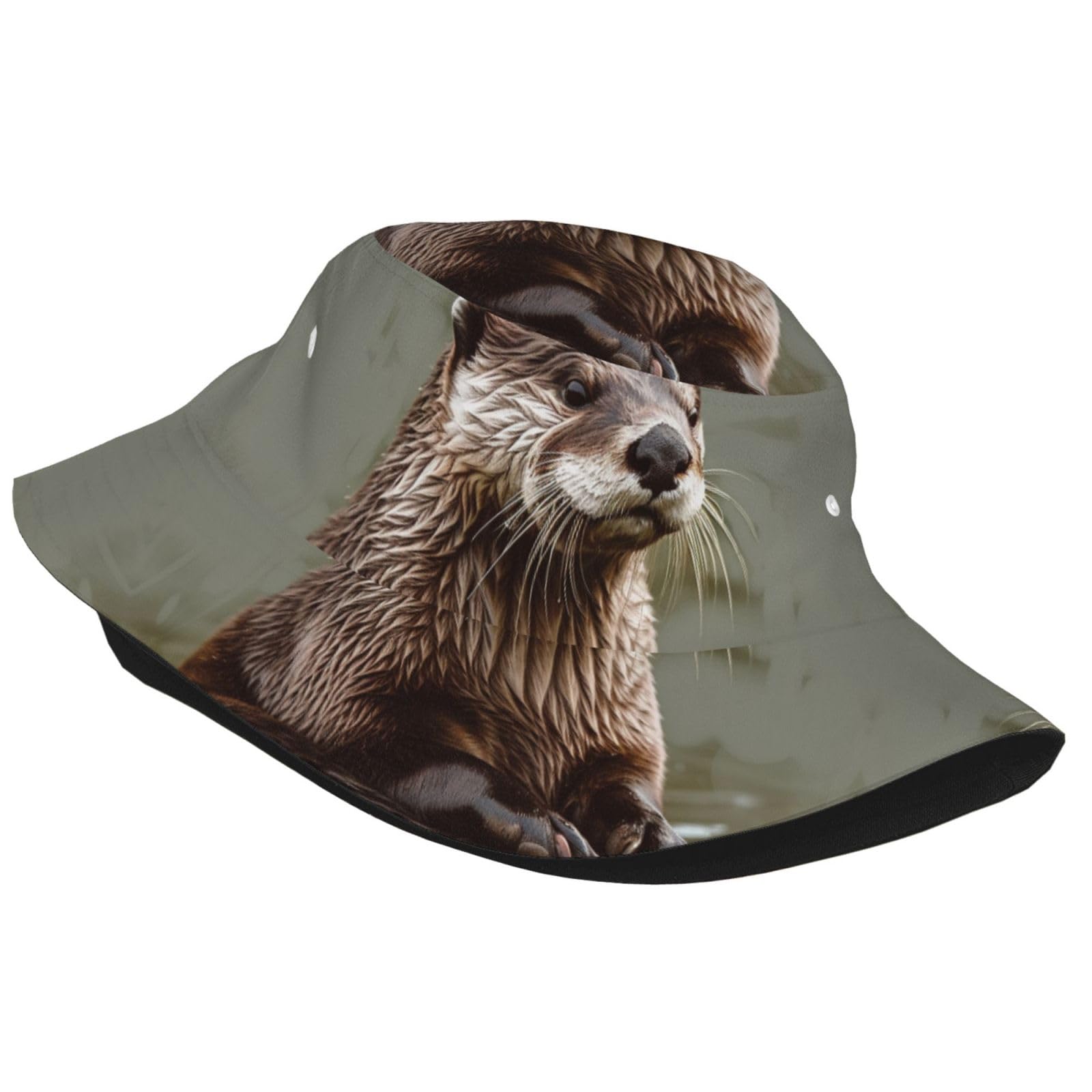 Unisex Cute Bucket Hat Summer Travel Fisherman Cap Otter Animal Beach Travel Sun Hat Outdoor Cap Black