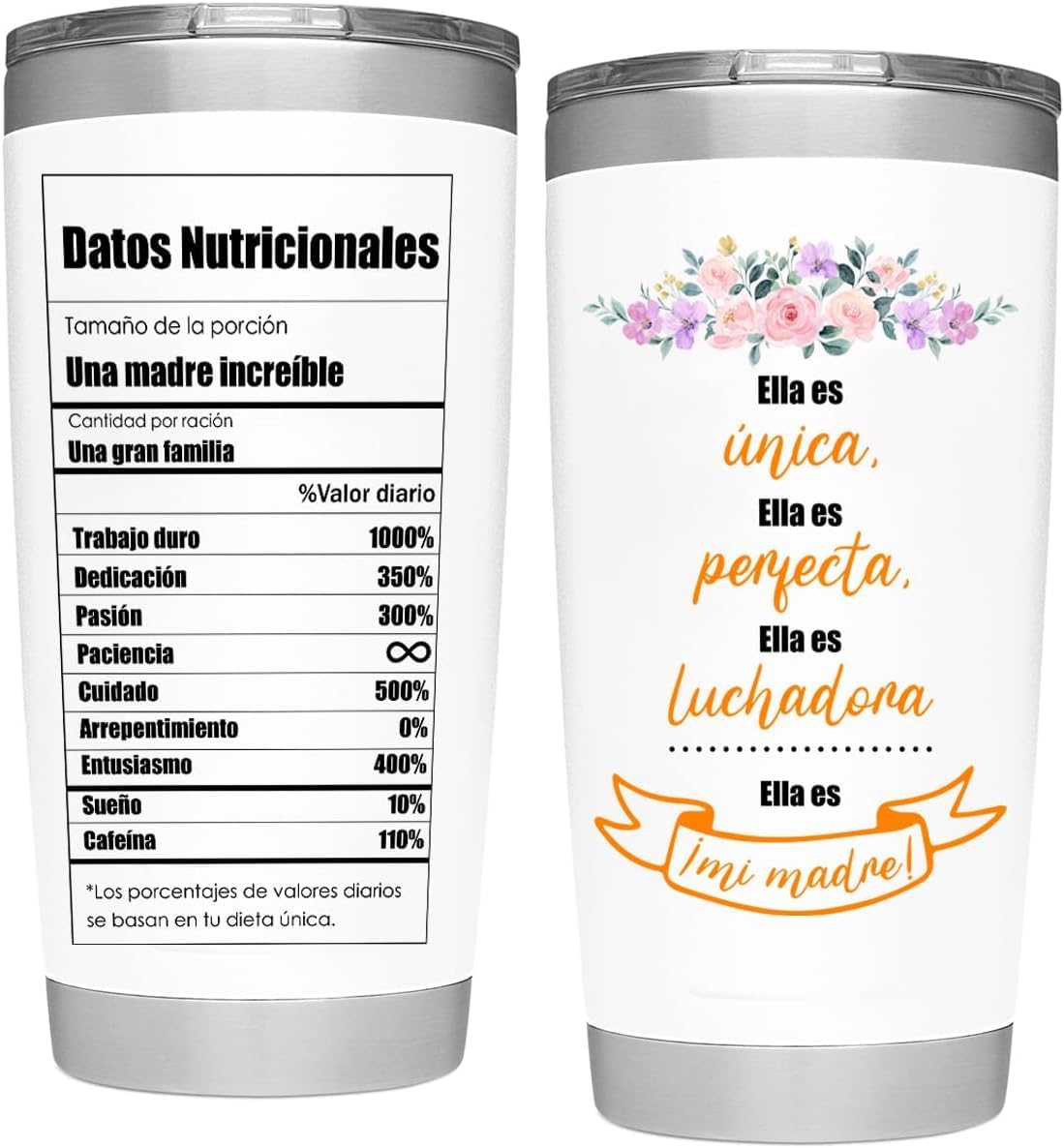 Spanish Mom Tumbler | Ideal for Mother's Day, Women, Wife, Birthday | Mexican and Latino Inspired | White