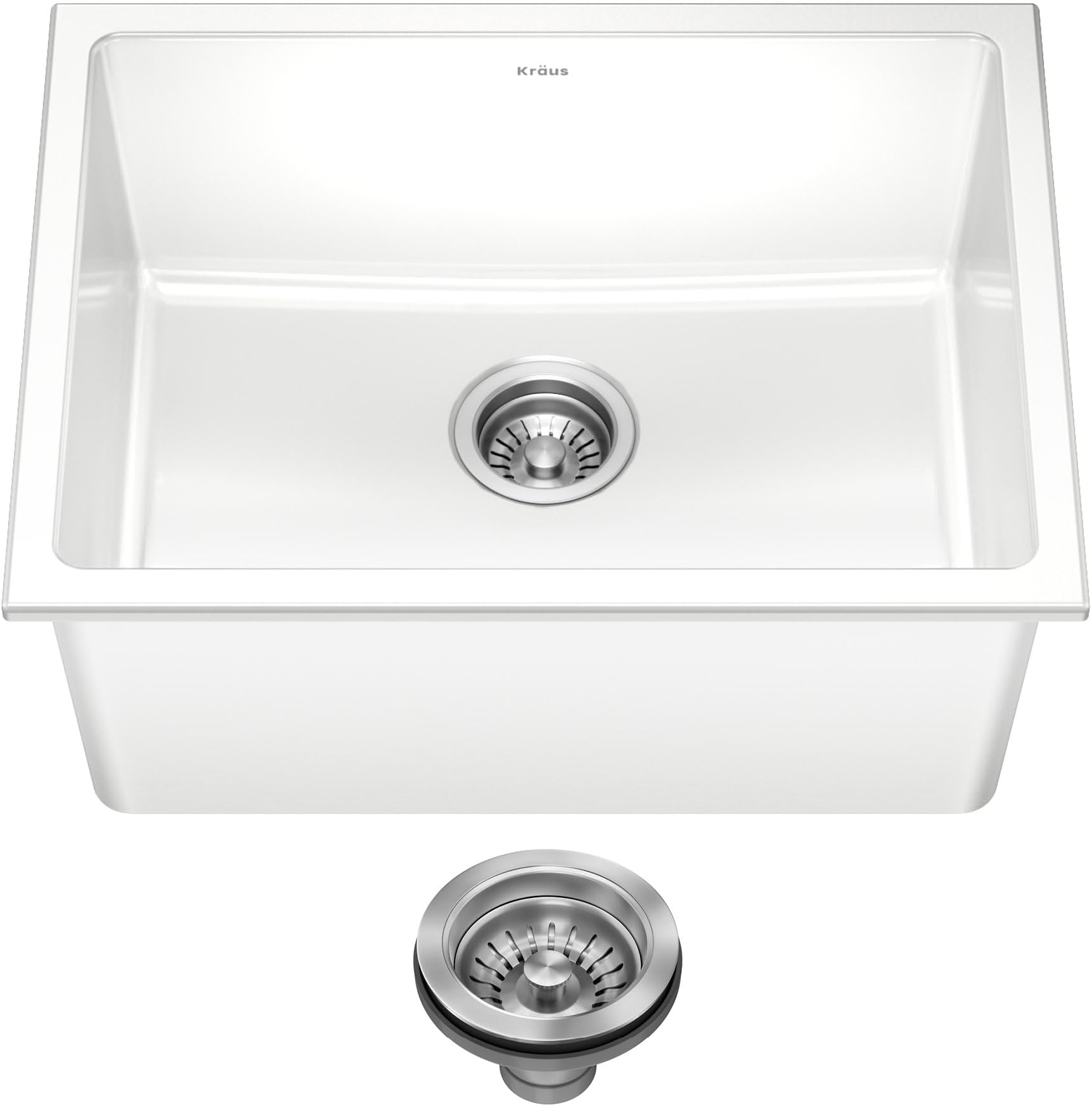 Turino 24” Fireclay Drop In/Undermount Kitchen Sink Single Bowl in Gloss White, KFD1-24GWH