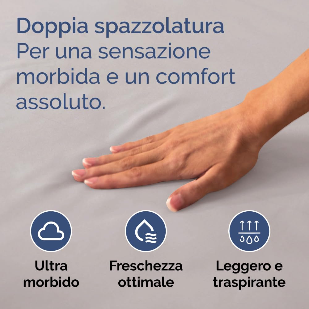 Lenzuolo con angoli 200x200cm - Extra profondo per materassi fino a 40cm (16") di altezza - Morbida microfibra spazzolata - Antipiega, resistente al restringimento e colori - OEKO-TEX - Grigio chiaro