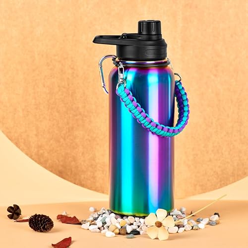 Miniatura 7 de WEREWOLVES Botella de agua aislada personalizada con mango de paracaídas, tapa de popote y tapa de boquilla, botella de agua de boca ancha de acero