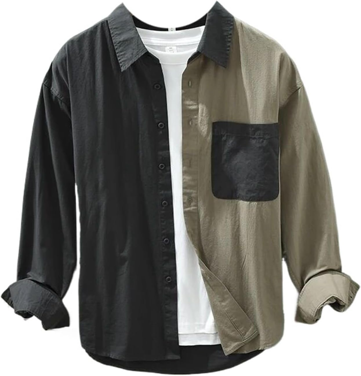 Long-Sleeve Patchwork Casual Cotton Shirts for Men Comfortable Tops