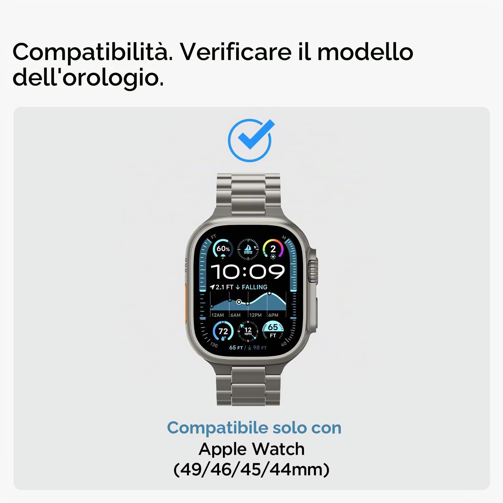 Spigen Modern Fit Titanium Cinturino per Apple Watch Ultra, 11/10 46mm | Cinturino in titanio con chiusura in metallo e connettori a pulsante rapidi per Apple Watch 49/46/45/44mm