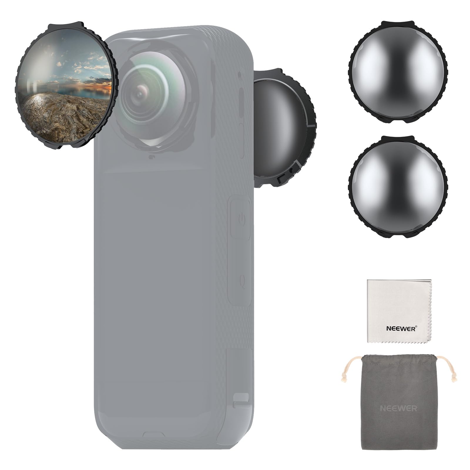 NEEWER Filtres ND compatibles avec Insta360 X5,kit de filtres ND32,réduction de la lumière de 5 diaphragmes,détection Automatique, Verre Optique Multicouche, Accessoires pour caméra d'action,2 Pack