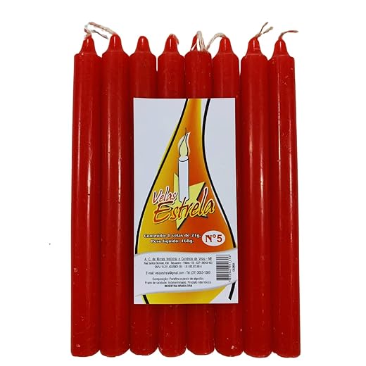 Kit com 8 Velas Vermelhas 16 cm | Maciças | Parafina 100% Pura | Queima Limpa, Não Escorre | Velas Estrela