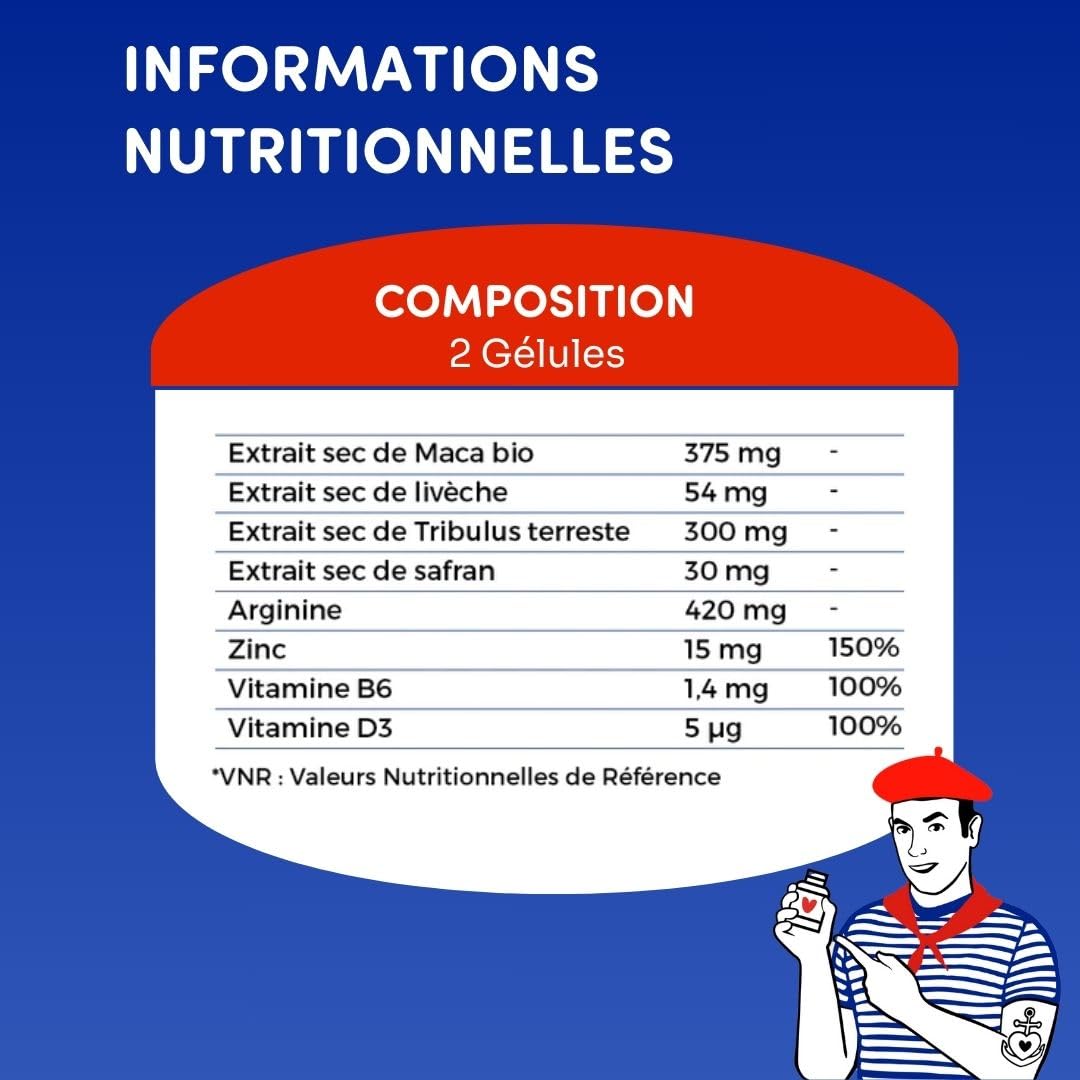 Tribulus, Maca, Zinc, L-Arginine, Boosteur de Testostérone Homme, Vigueur et Circulation sanguine - Complément Alimentaire Effet Longue Durée - Fabriqué en France - 60 Comprimés pour 1 Mois.