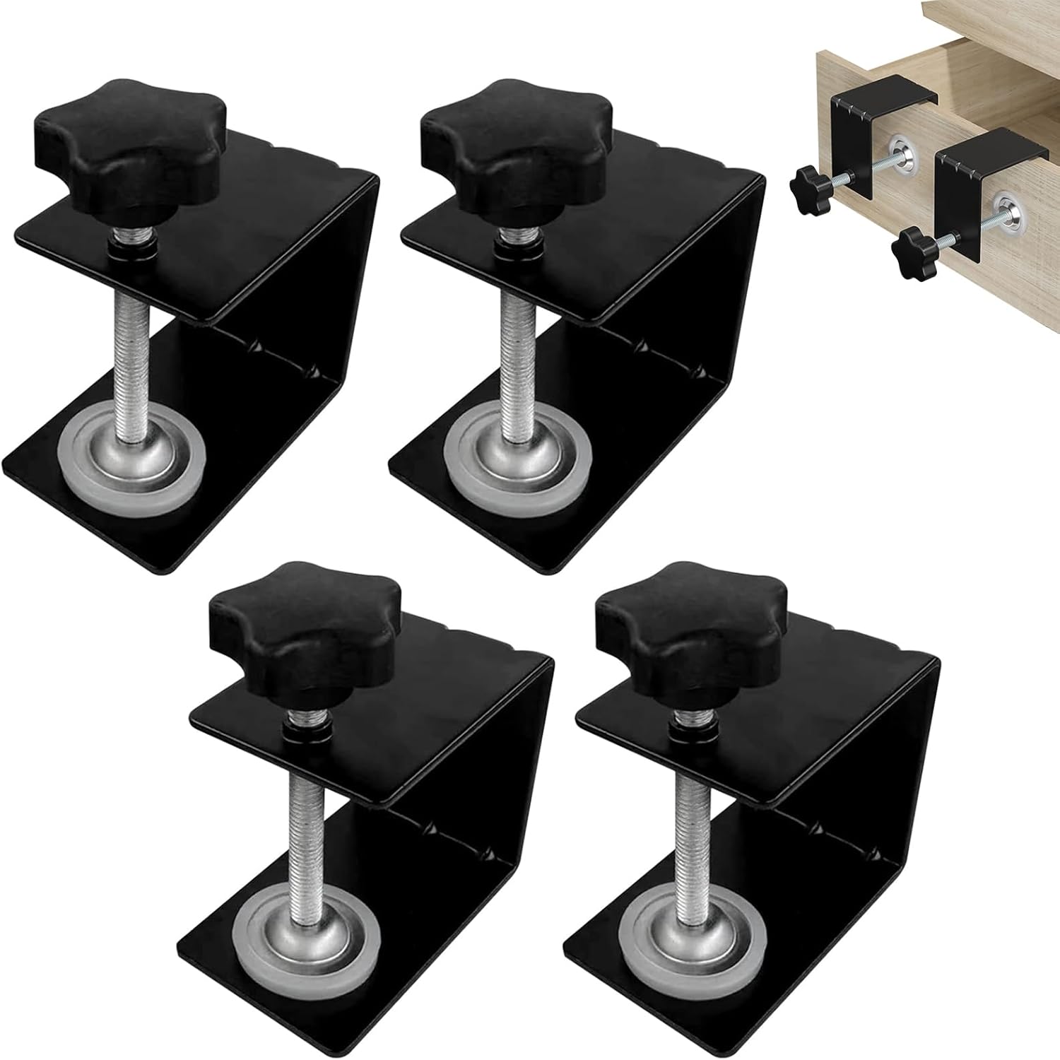 4 Pcs C Clamp, Heavy Duty Stainless Steel Universal C-clamps Woodworking Small U Clamps for Mounting Drawer Cabinet Installation Tool with Stable Wide Jaw Opening