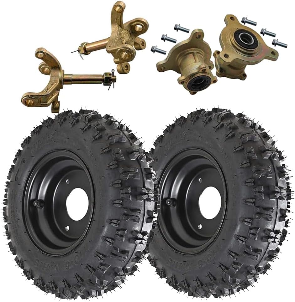 2pcs 4.10-6 Front Tubeless Tire with Rim, Disc Brake Wheel Hub & Steering Knuckle for Go Kart, ATV, Quad, Scooter – 4-Wheelers DIY Replacement Kit