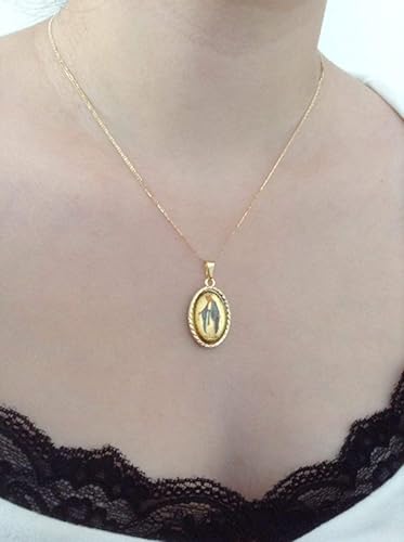 Miniatura 6 de Medalla de la Virgen la Milagrosa Collar 17 Pulgadas Cadena Plana Medalla Milagrosa