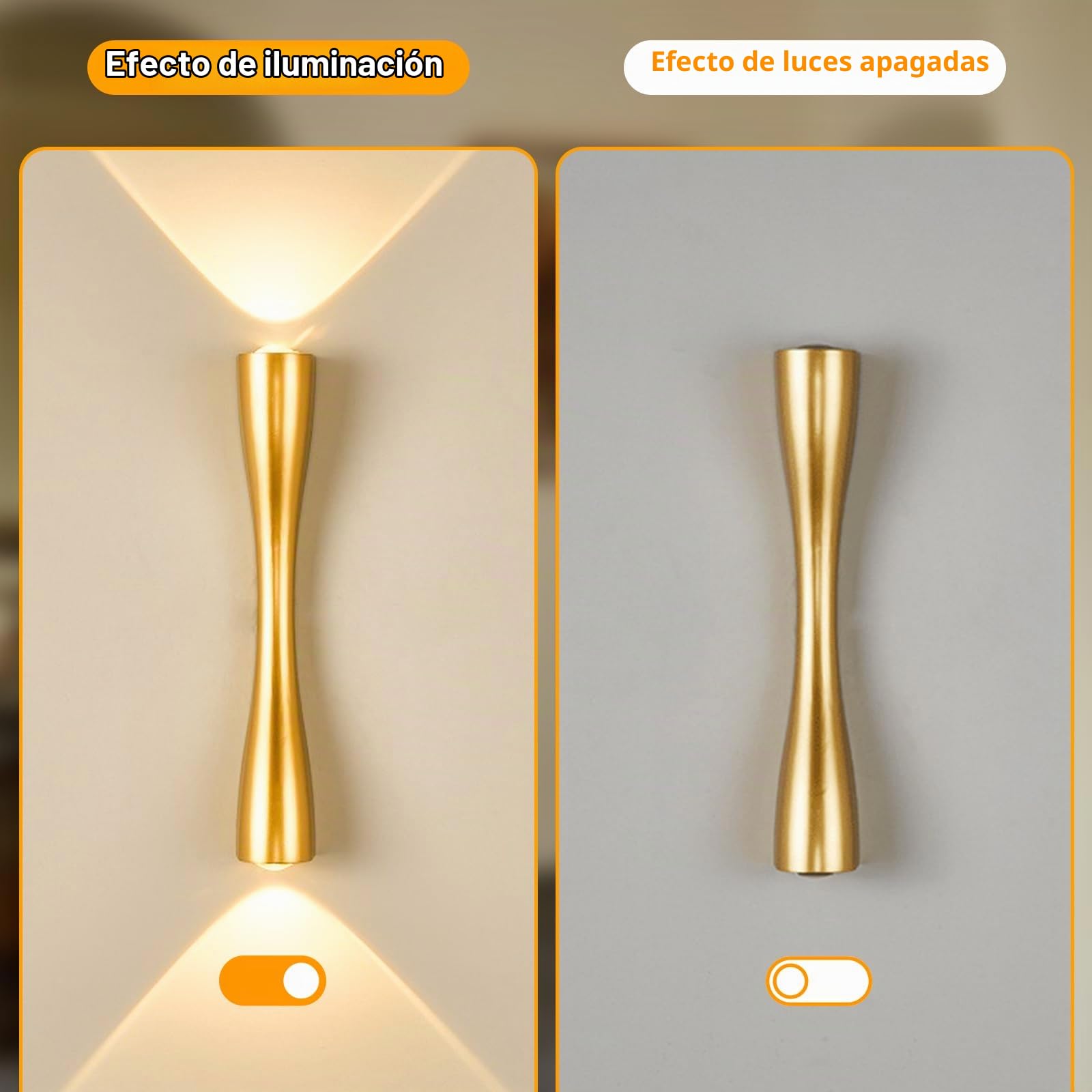 Aplique Up and Down Lámpara de Pared Oro Apliques para Interiores Lámpara LED de Pared Apliques de Pared para Sala de Estar,Pasillo,Cabecera,Dormitorio,Lámpara Proch (24CM,Luz Cálida)