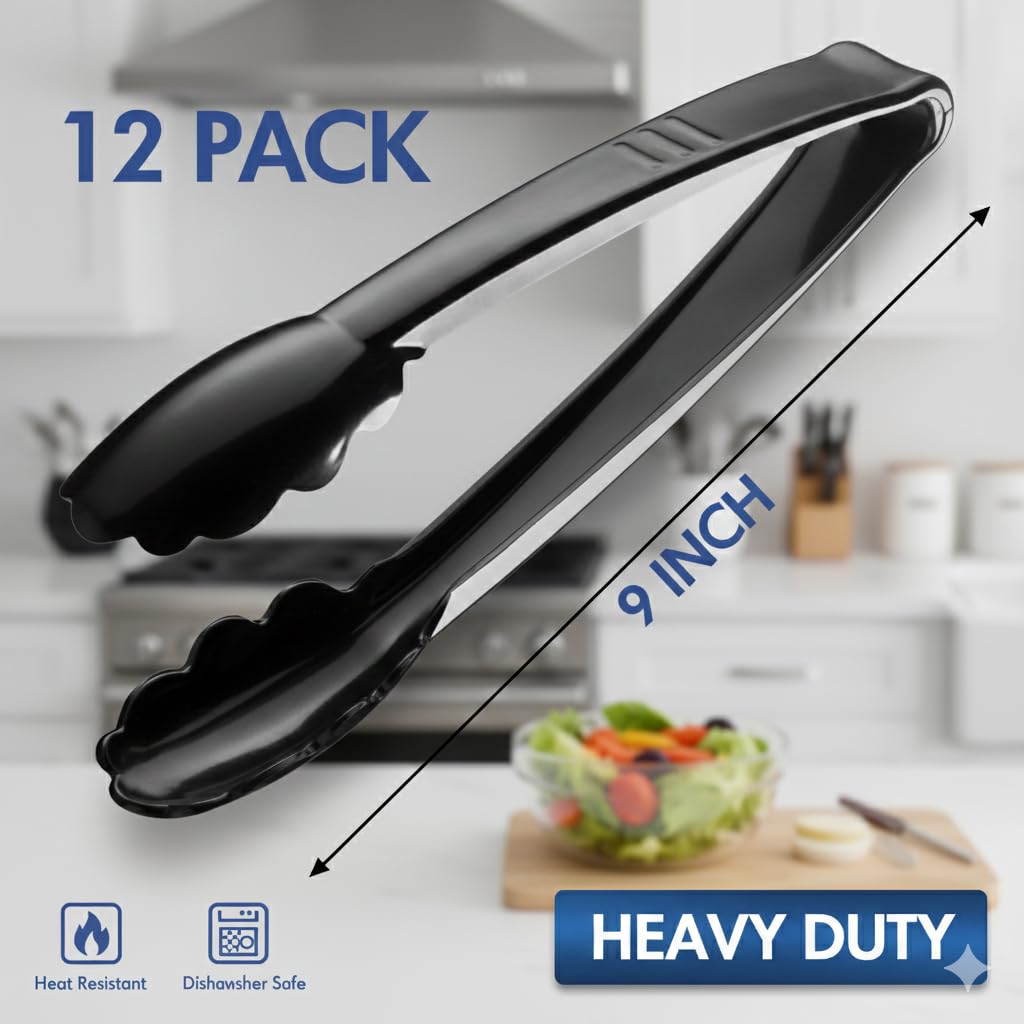 9-Inch Plastic Serving Tongs (12 Pack) -2