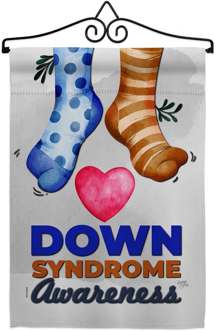 Down Syndrome Awareness Garden Flag - Set Wall Hanger Support Inspirational Survivor Ribbon Prevention Cancer Autism Breast BLM - Wall Art Banner Small Garden Yard Gift Home Decoration Made In USA