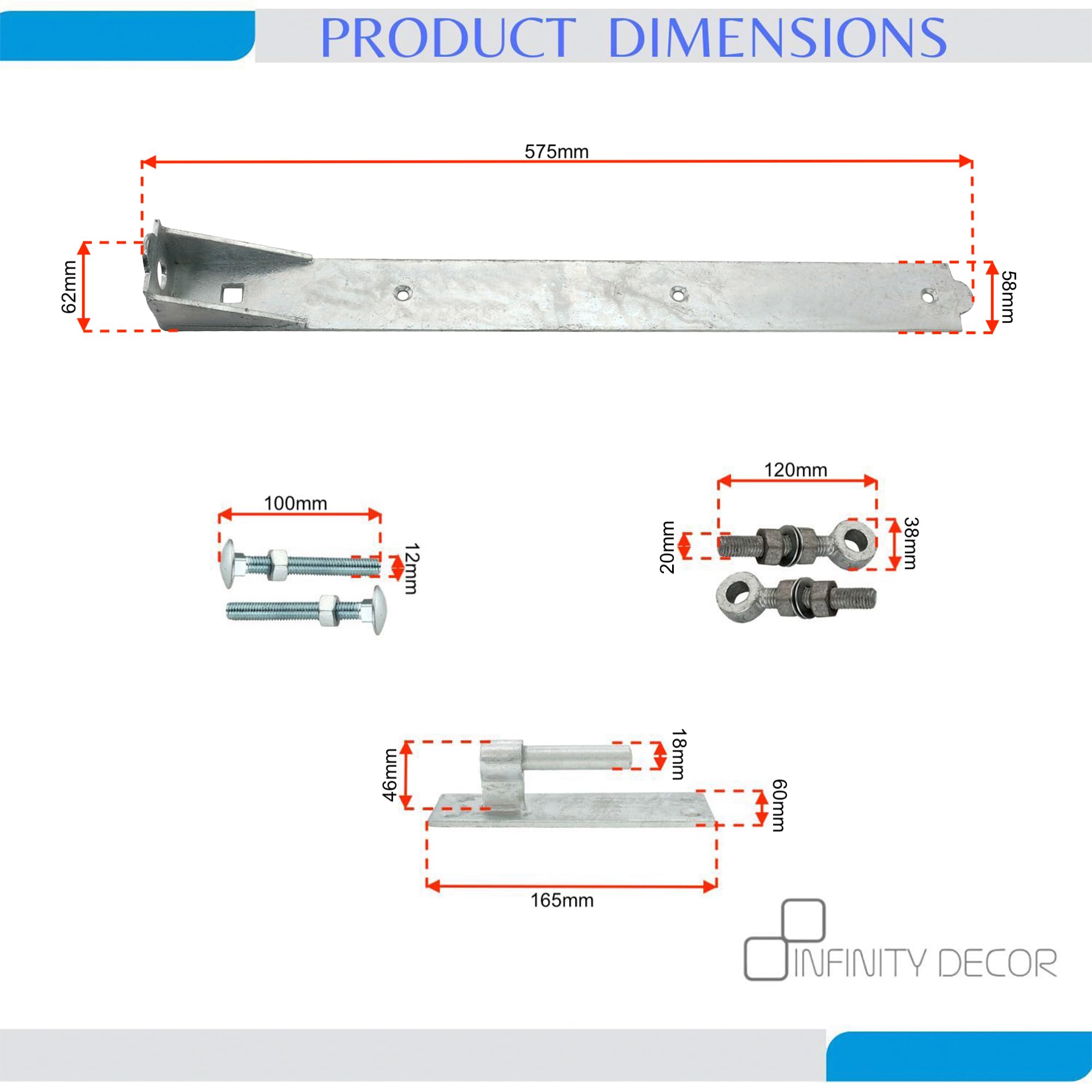 Infinity Decor Par de bisagras ajustables de gancho y banda con acabado galvanizado, kit resistente, ideal para puerta de madera, puerta de garaje, puerta de jardín (24 pulgadas)