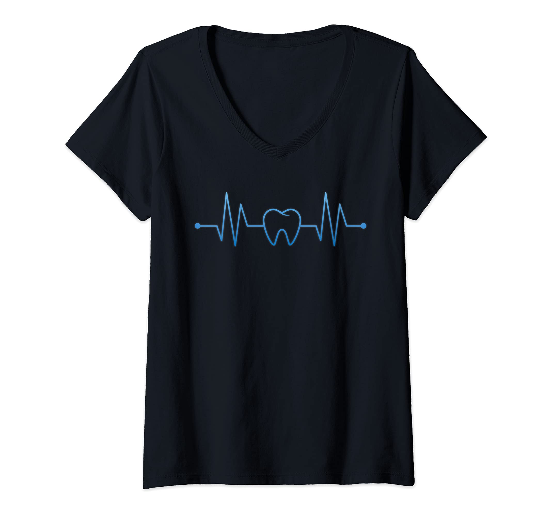 Womens Heartbeat Teeth For Dental Hygienist Or Dental Assistant V-Neck T-Shirt, Black