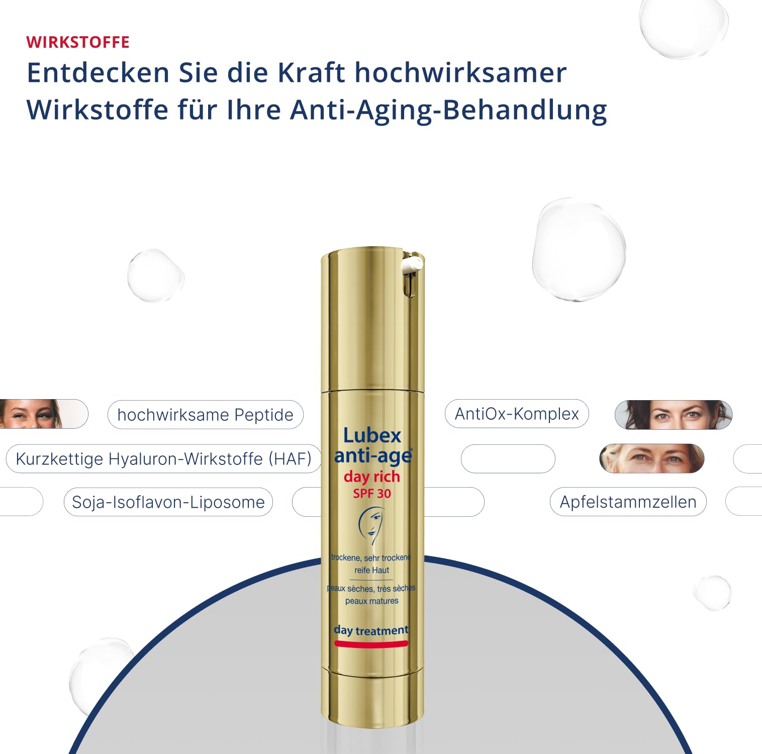 day rich SPF 30 – Anti-Aging-Tagespflege mit UVA- & UVB-Schutz, Peptiden, Apfelstammzellen & Hyaluronsäure, für trockene und/oder reife Haut, hergestellt in der Schweiz, 50ml