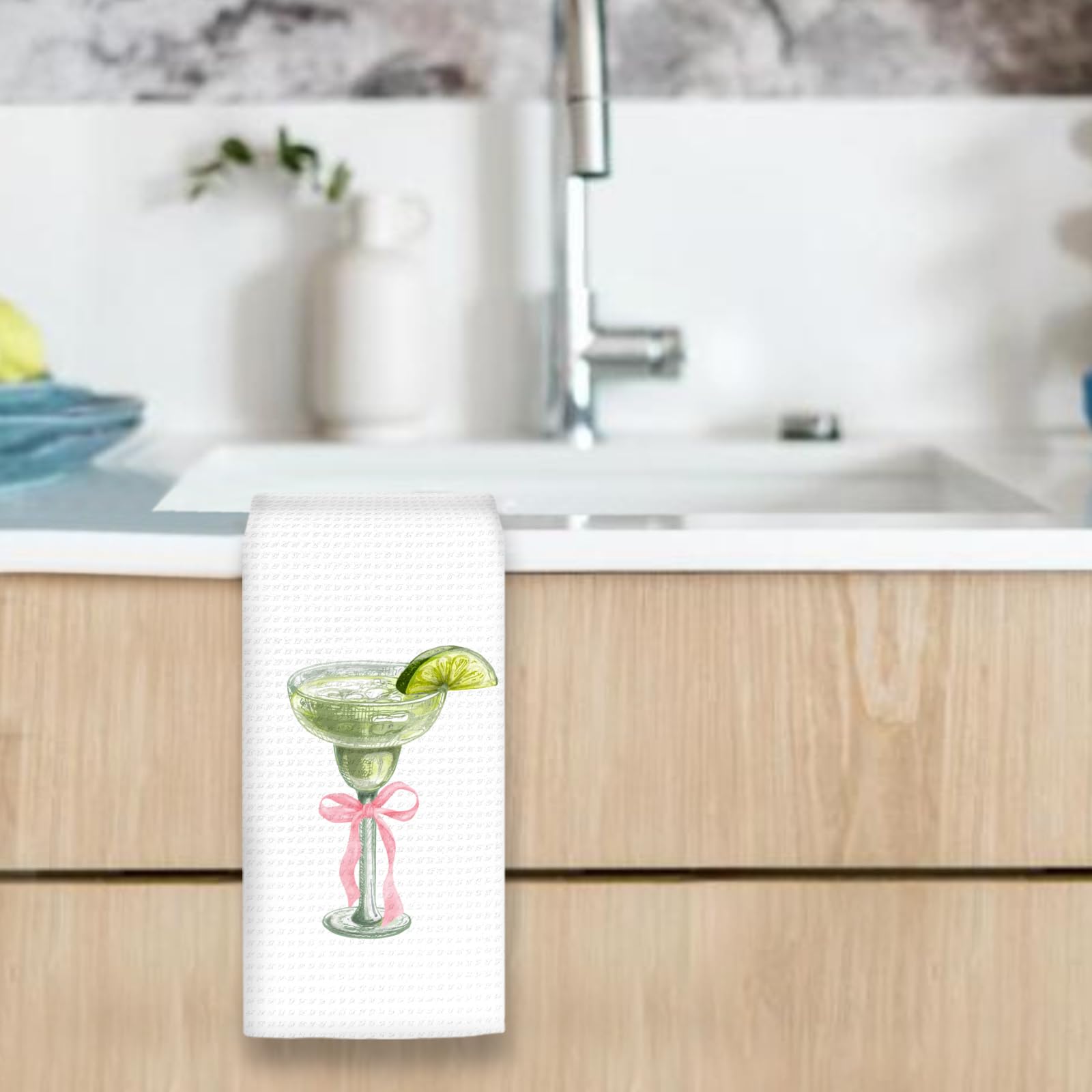 Margarita Decor Bow Kitchen Towels, Gifts for Margarita Lovers Hand Towel, Pink Bow Margaritas Dish Tea Towels for Kitchen Home Bar Decorative, Coquette Margaritas Bar Cart Decor,16x24In