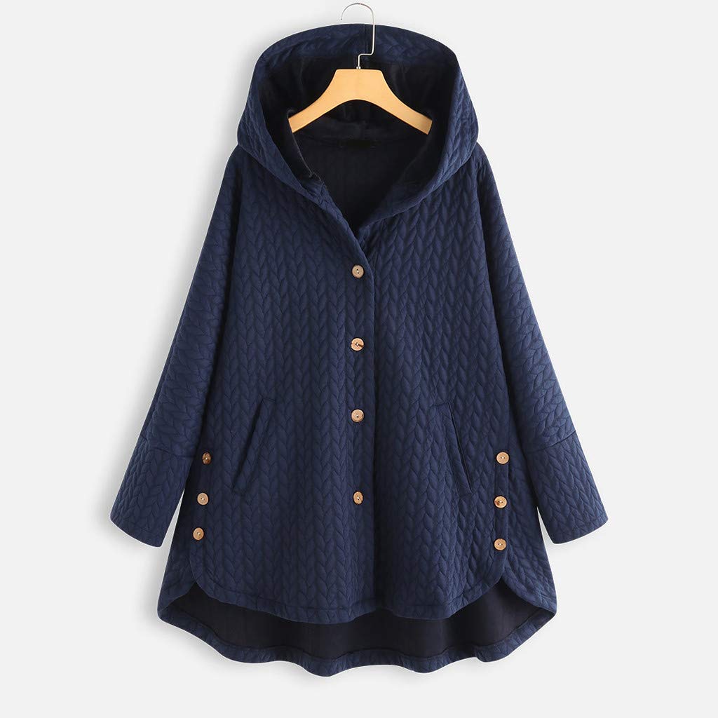 Chaqueta Mujer Invierno Abrigos De Cazadora Forro Polar，Abrigo femenino con capucha manga larga y bajo recto bolsillos laterales con botón diseño informal y talla grande para mujer