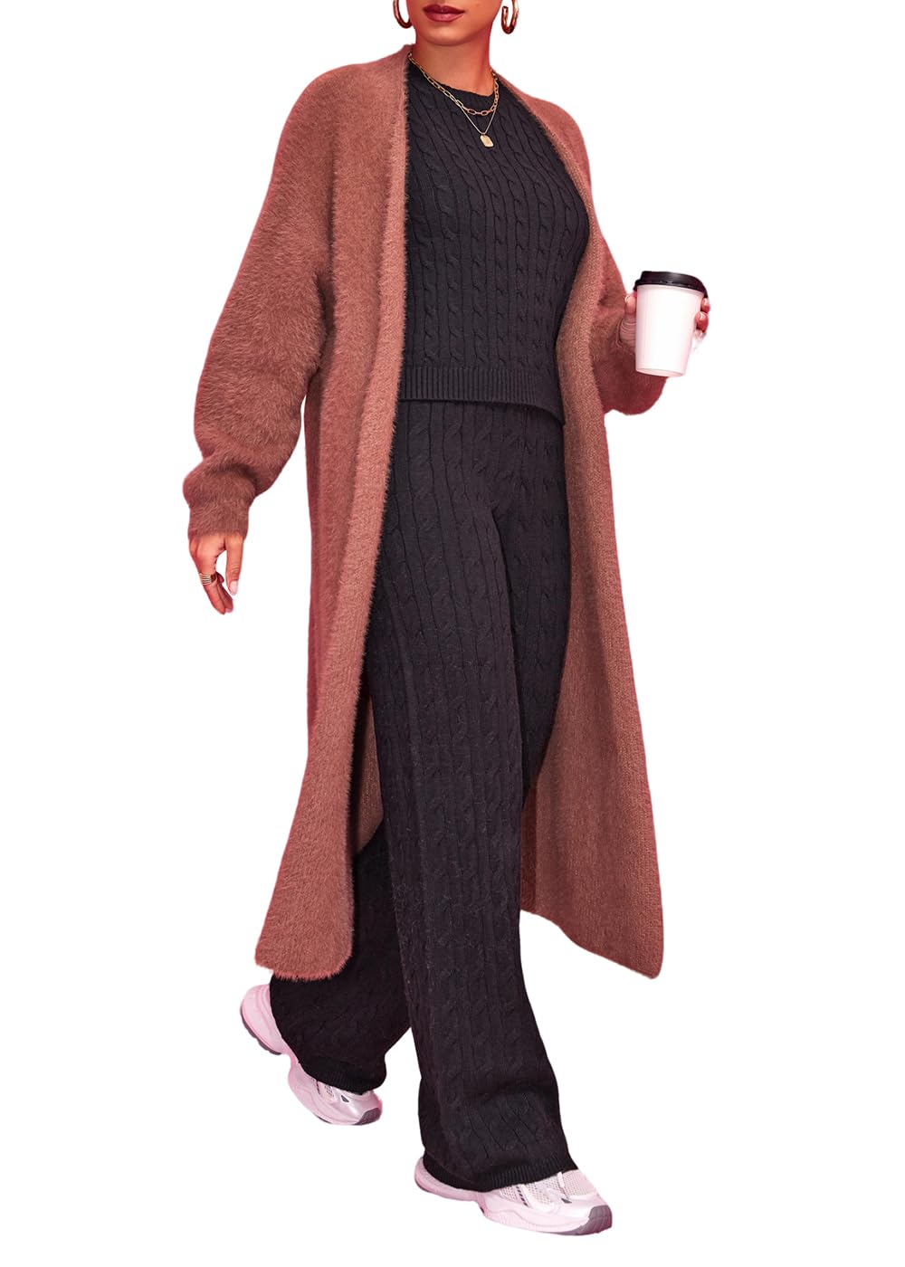 Joyfunear Women s Casual Solid Loose Fit Long Sleeve Cardigan with Pockets