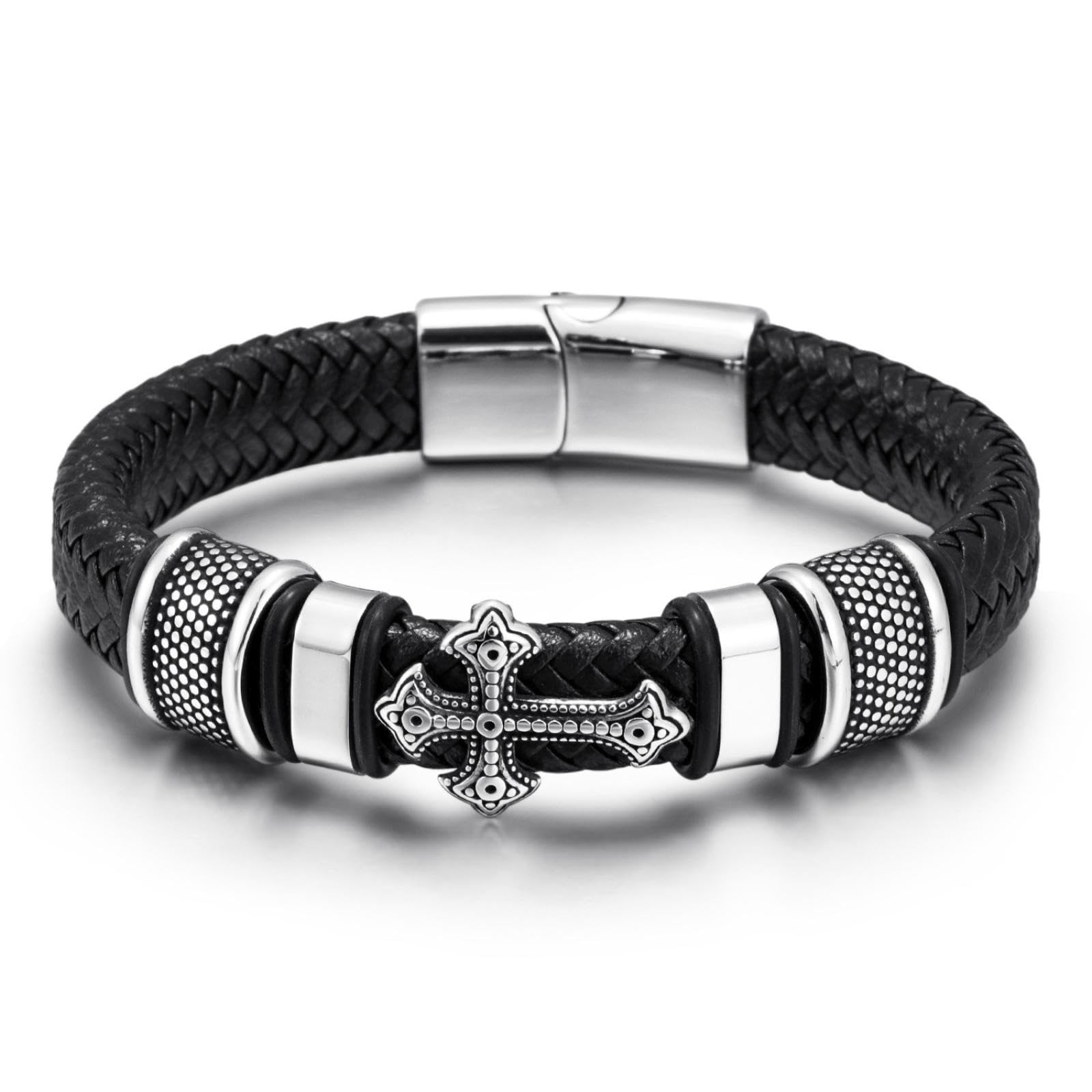 GXNRHG MOCHAMIK Pulseras para Hombre Joyería Pulseras de Cuero Tejidas a Mano Cruces Trenzadas de Cuero Pulseras para Hombre Tendencia Retro