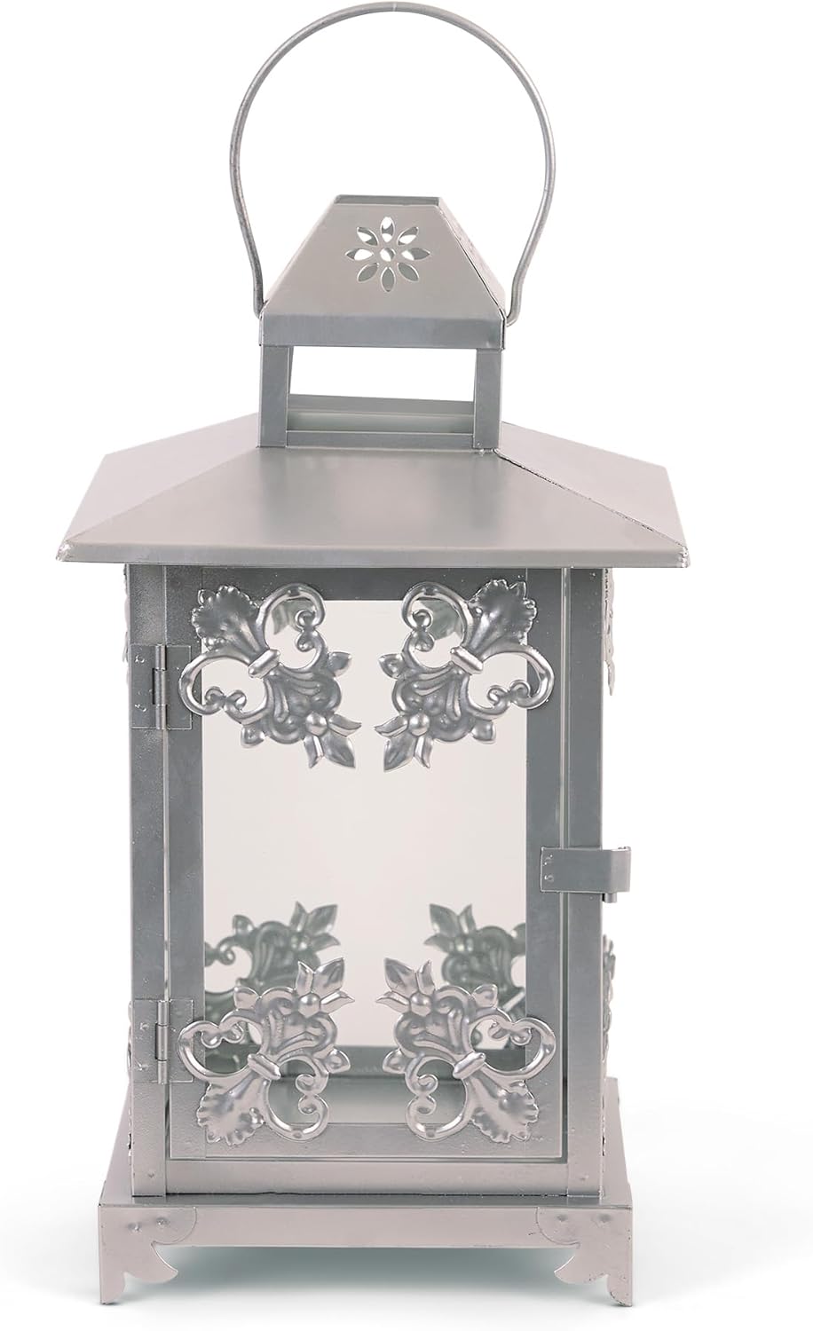 Zingz & Thingz Hanging Scrollwork Candle Lantern, Decorative Light Home Decor, 13" Tall, Silver