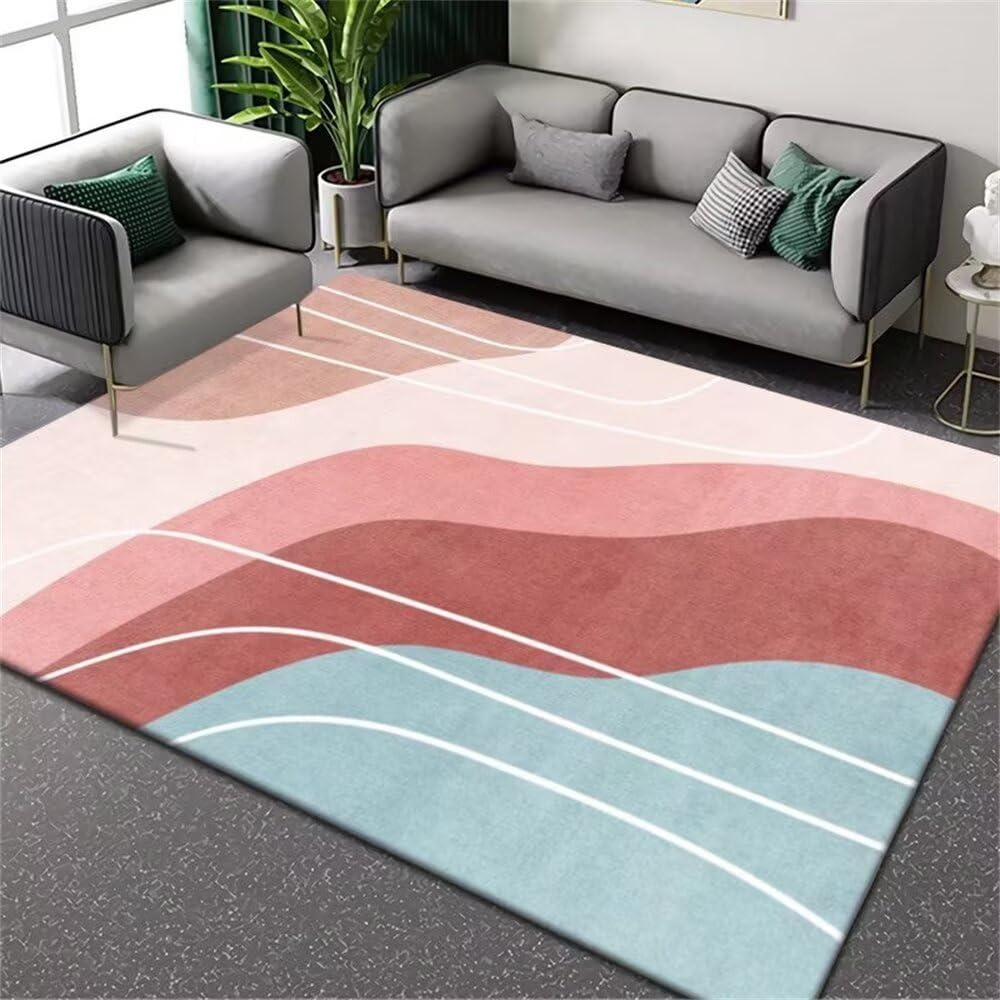 Tapis de salon bleu 120x160cm lavable et antidérapant pour chambre moderne