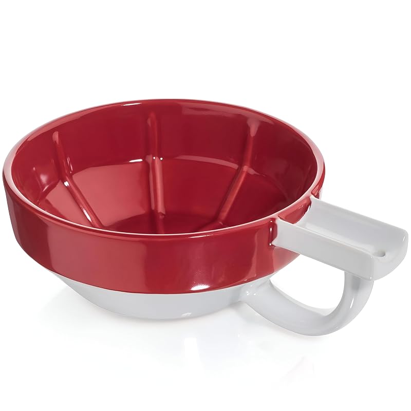 Fine Mr Lather Bowl Tigela de cerâmica para creme de barbear, textura com ranhuras, suporte para pincel e furo para montagem na parede, vermelha