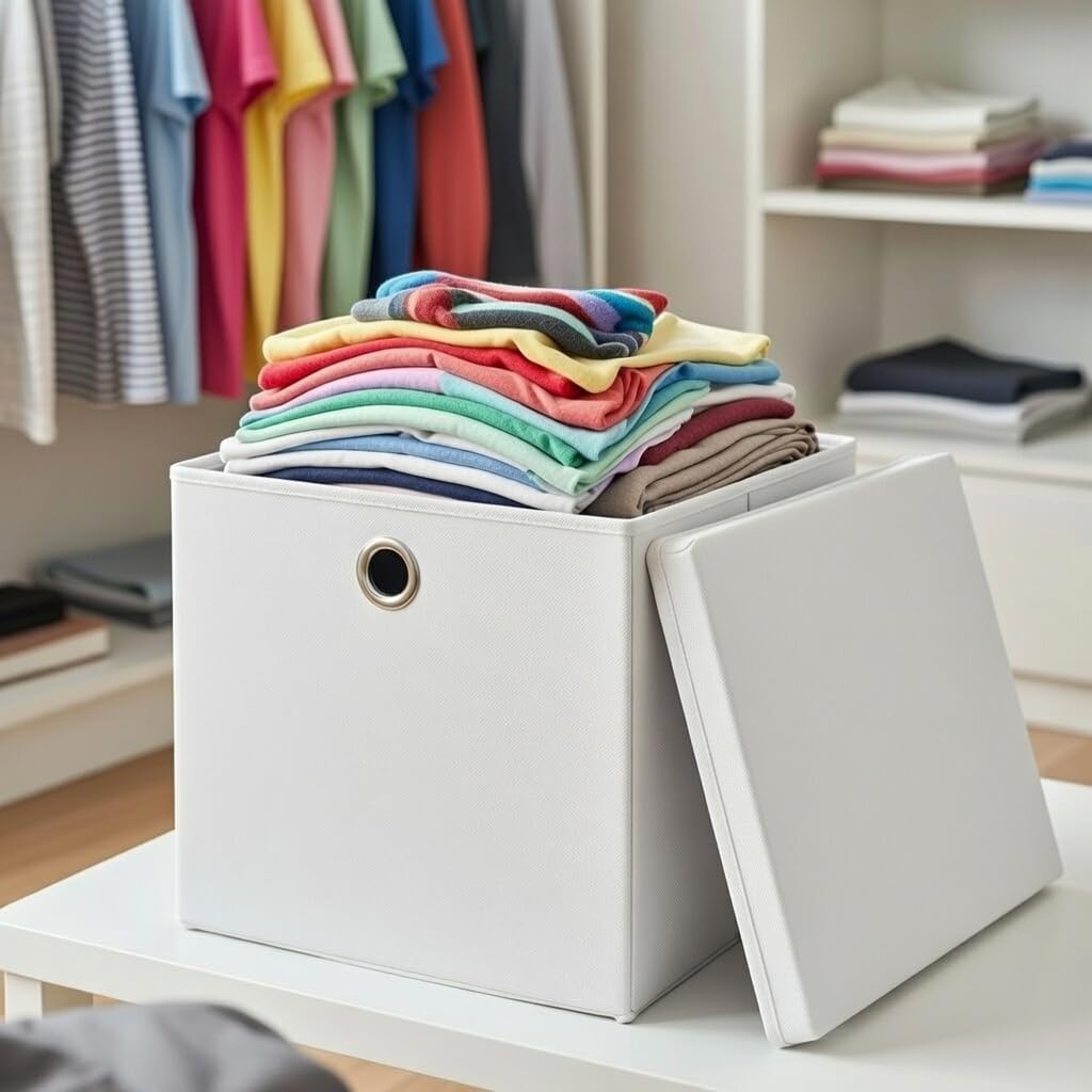 4er Set Faltbox Weiß 28 x 28 x 28 cm Aufbewahrungsbox faltbar mit Deckel