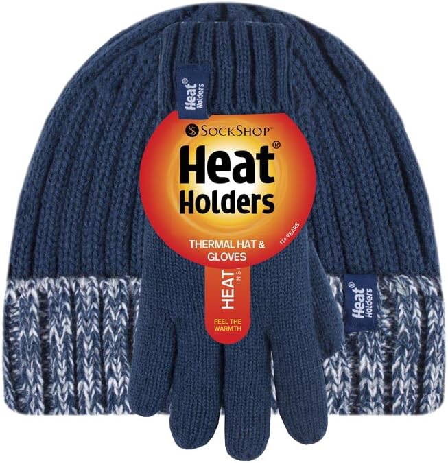 HEAT HOLDERS - Kids Boys Fleece Insulated Knit Winter Beanie Hat and Gloves Set (11+ Years, NS1P9)