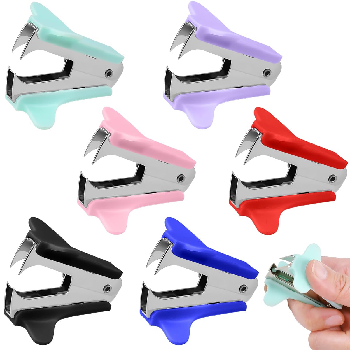 Olrwslg Red/Black/Pink 6 Pcs Staple Remover Staple Puller Removals Tool Extra Wide Finger Grip Stapler Extractor Steel Jaw Mini Staple Remover Binding Supplies Removal With Safety Lock For School Office Home