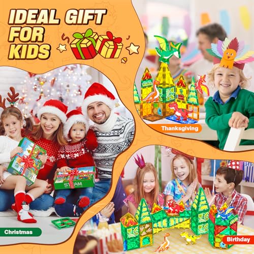 obakaer Dinosaurier Spielzeug, Magnetische Fliesen Kinderspielzeug, STEM Magnetbausteine für 3+ Jahre alte Jungen und Mädchen, Sensorische Montessori Spielzeug für 4 5 6 7 Jahre Kleinkinder, 46 Teile