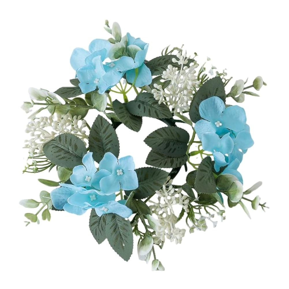 CTRLZS Wedding Candlestick Wreath Artificial Flower Plants Candle Aromatherapy Ring Holder Table Centerpiece Decor Lake Blue