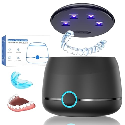 Ultrasonic Retainer Cleaner, 45kHz Denture Cleaner Machine, 5min and 10min Modes with Rechargable Top Cover, 200ml Dental Cleaning Pod, MouthGuard Cleaner for Aligner NightGuard Jewelry