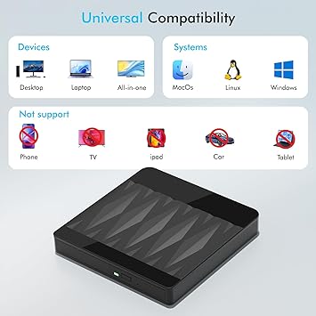 External Blu Ray Drive,Bluray Burner External USB 3.0 Type-C BD/DVD/CD Writer for PC,Support 3D Playback Discs, External Blu Ray Burner Compatible with Windows XP/7/8/10/11, Linux, Mac OS