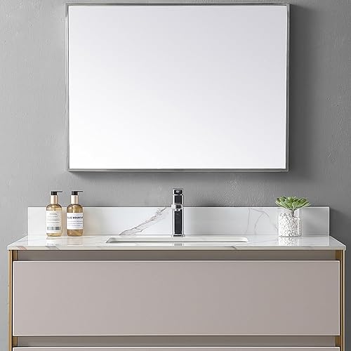 Miniatura 70 de Encimera de tocador de mármol de 43 pulgadas con fregadero, encimera de piedra de ingeniería con fregadero de cerámica y protector contra blanco