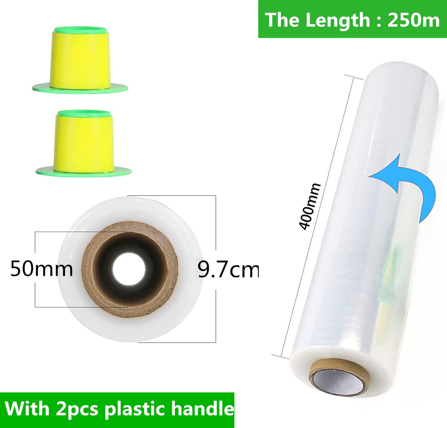 Pellicola estensibile trasparente per imballaggio e trasloco, 250 x 400 mm x 18 µm, Cling Film con manico di rotolamento in plastica, per imballaggio e trasloco, CHUANGSEED (2)