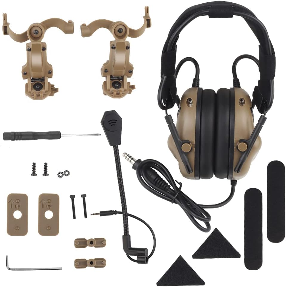 Tactical Shooting Headset + with U94 PTT 2pin with ARC Rail Adapter Noise Reduction & Sound Pickup Ear Protection (Tan) - Image 3