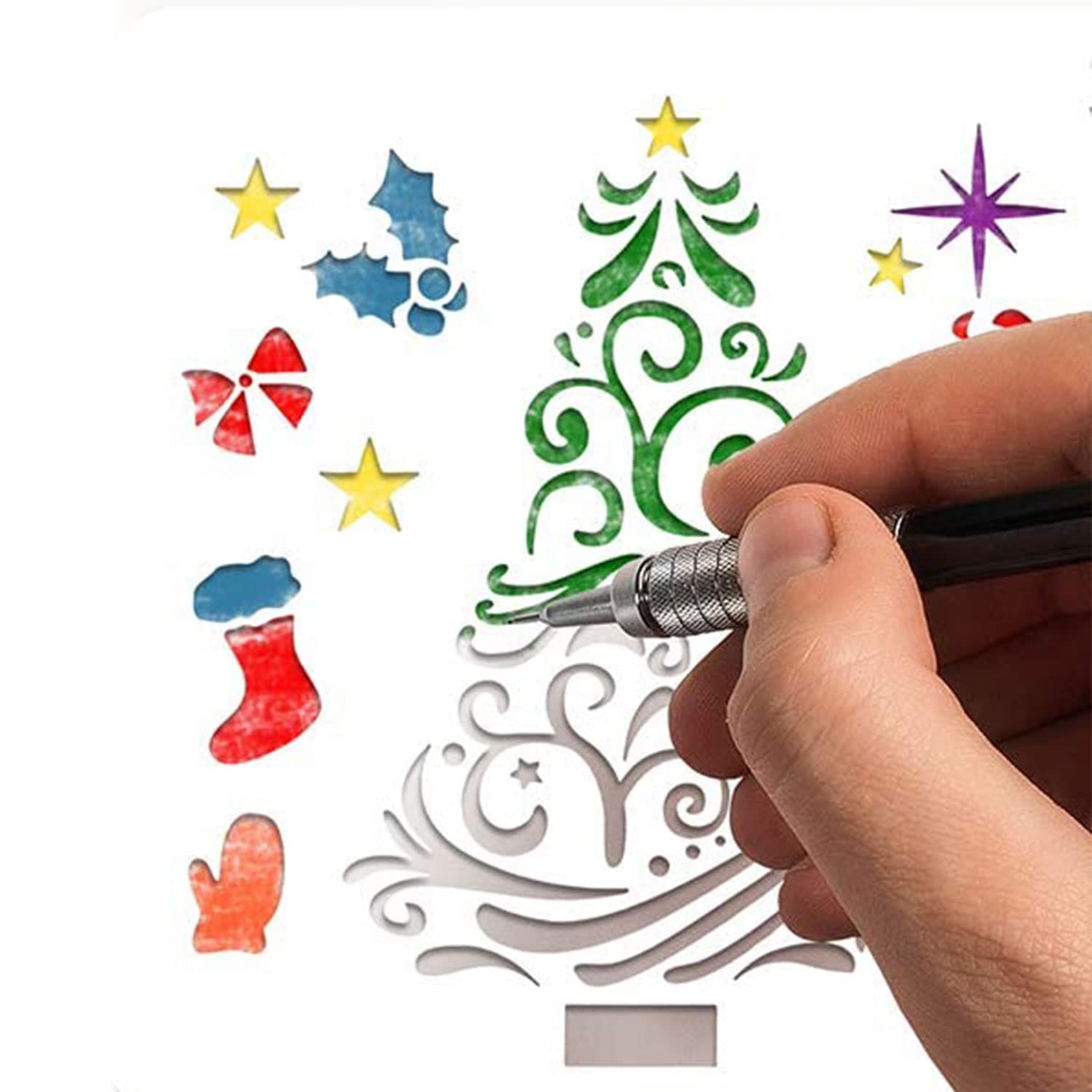 OOTSR 23 Pièces Pochoirs De Peinture De Noël, Pochoirs De Dessin De D'arbre De Noël Réutilisables, Modèle De Pochoir Pour Ornements DIY Scrapbooking Bois Maison Décor