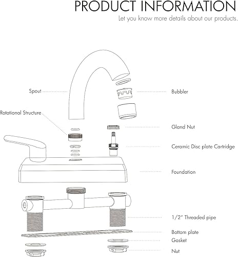 Miniatura 7 de SOLVEX SP-40067 - Grifo de baño de 2 manijas de 4 pulgadas, grifo de baño de 3 agujeros, cromado, grifo de lavabo de baño con manija de palanca