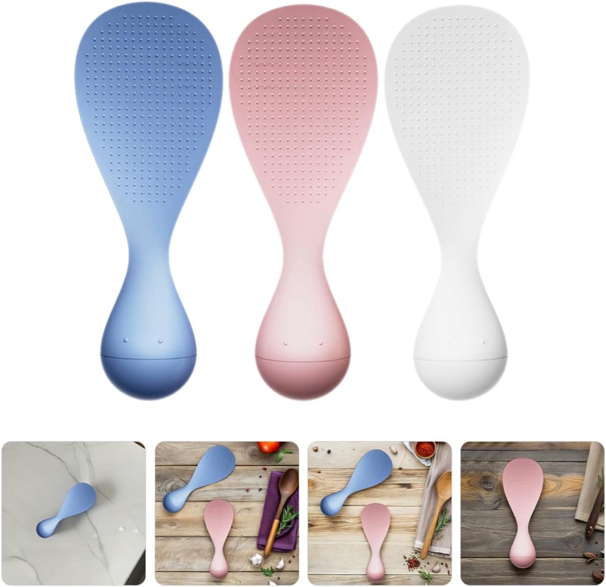 6pcs Non-stick Rice Paddle Set with Standable Heat Resistant Plastic Rice Cooker Utensils Kitchen Serving Spoons for Home Use